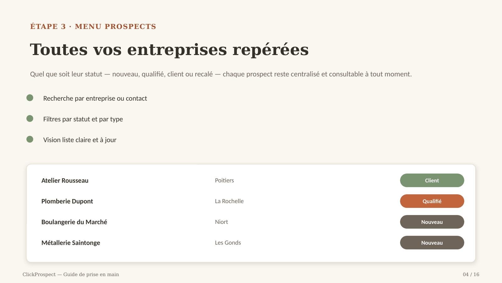 Guide ClickProspect — écran 4 sur 16