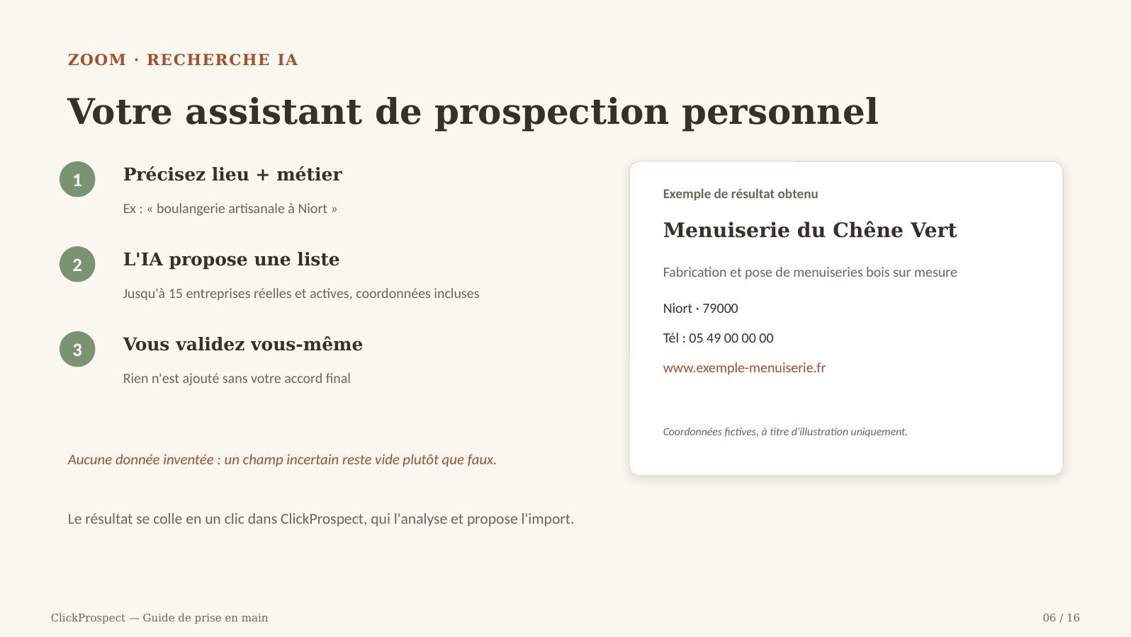 Guide ClickProspect — écran 6 sur 16