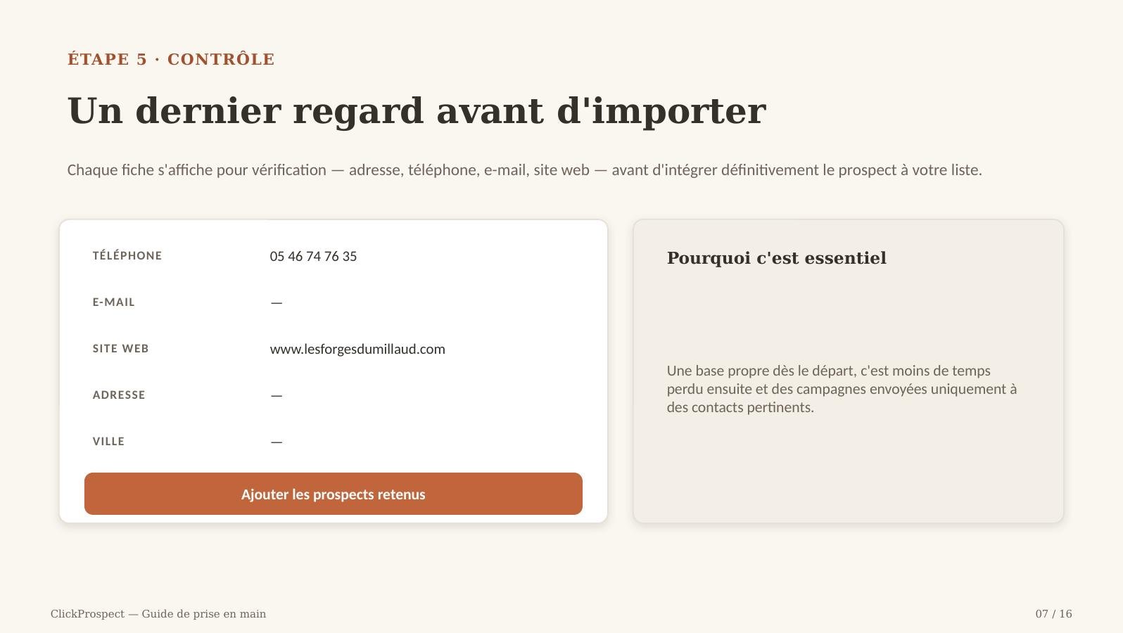 Guide ClickProspect — écran 7 sur 16