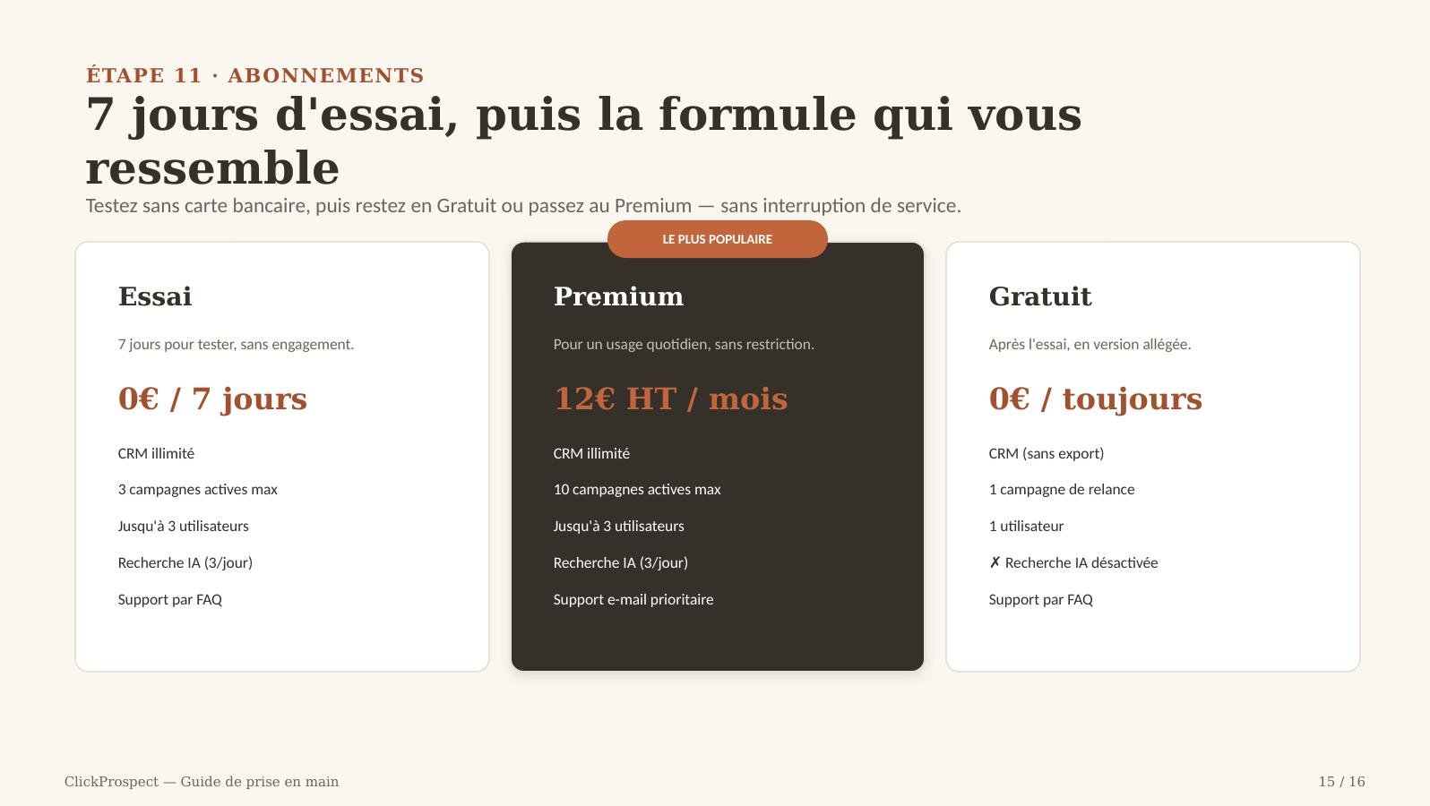Guide ClickProspect — écran 15 sur 16